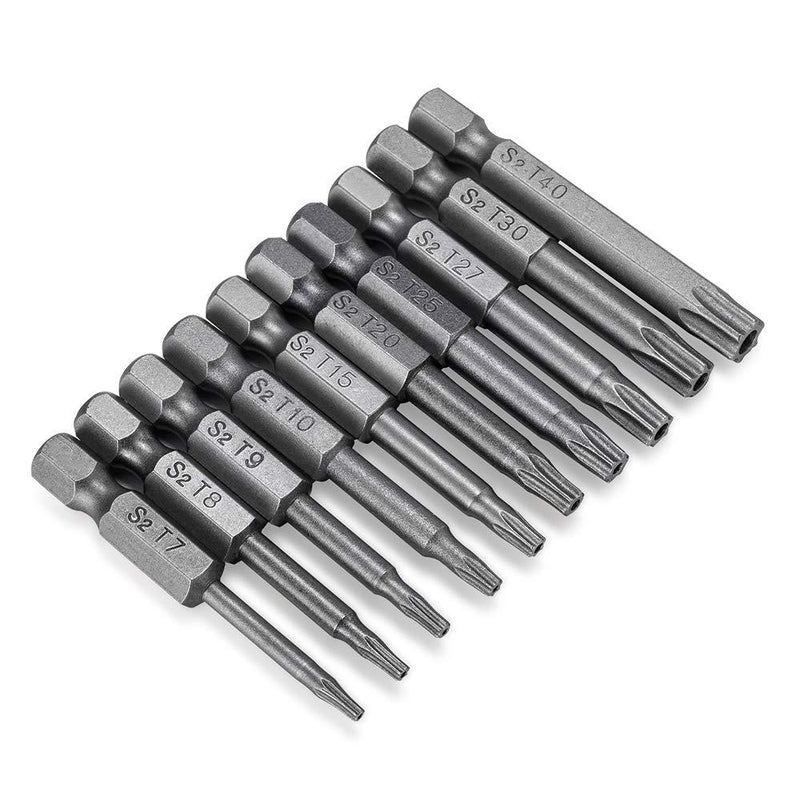 10PCS Torx Head Screwdriver Bit Set, VAKOGAL S2 Steel Magnetic Security Tamper Proof Star 6 Point Screw Driver Kit Tools, 1/4 Inch, Hex Shank T7-T40 - NewNest Australia