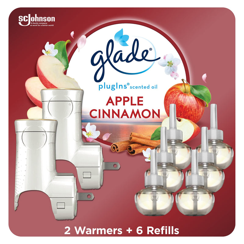 Glade PlugIns Refills Air Freshener Starter Kit, Scented and Essential Oils for Home and Bathroom, Apple Cinnamon, 4.02 Fl Oz, 2 Warmers + 6 Refills - NewNest Australia