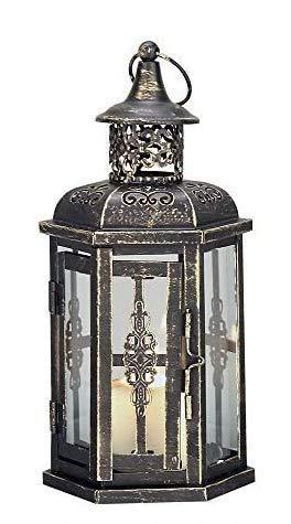 NewNest Australia - JHY DESIGN Decorative Lanterns-10inch High Vintage Style Hanging Lantern, Metal Candleholder for Indoor Outdoor, Events, Parities and Weddings(Black with Gold Brush) Black With Gold Brush 