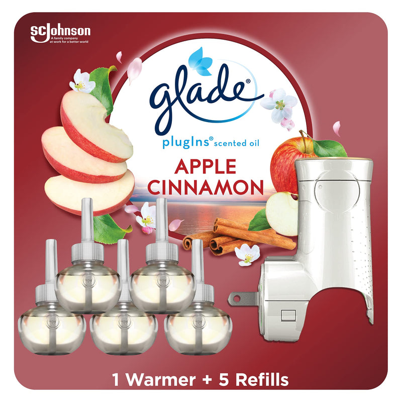 Glade PlugIns Refills Air Freshener Starter Kit, Scented and Essential Oils for Home and Bathroom, Apple Cinnamon, 3.35 Fl Oz, 1 Warmer + 5 Refills 6 Piece Set - NewNest Australia