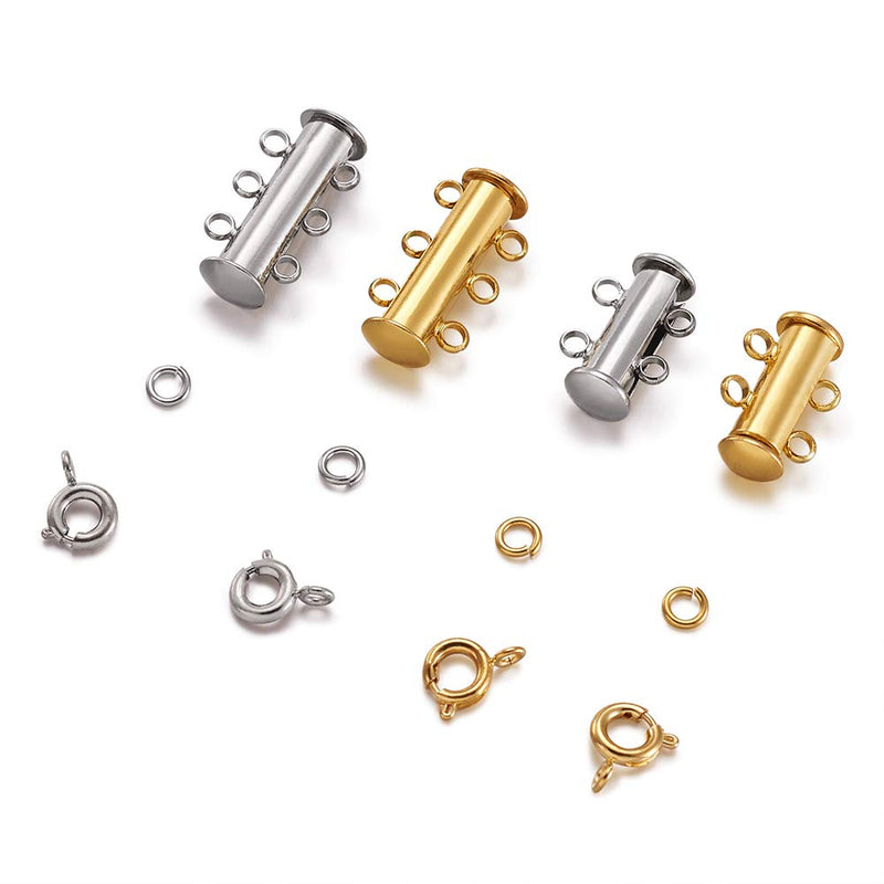 Pandahall 2-3 Strand Brass Jewelry Slide Lock with 40pcs Brass Close but Unsoldered Jump Rings and 20pcs Brass Spring Ring Clasps for Bracelet Necklace Jewelry Making (Silver &Golden) 2-3 Strand Clasps-Silver &Golden - NewNest Australia