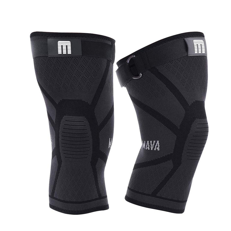 Mava Sports Knee Compression Sleeve Support for Men and Women - Perfect for Powerlifting, Weightlifting, Running, Gym Workout, Squats and Pain Relief Active Black - Strap X-Large - NewNest Australia