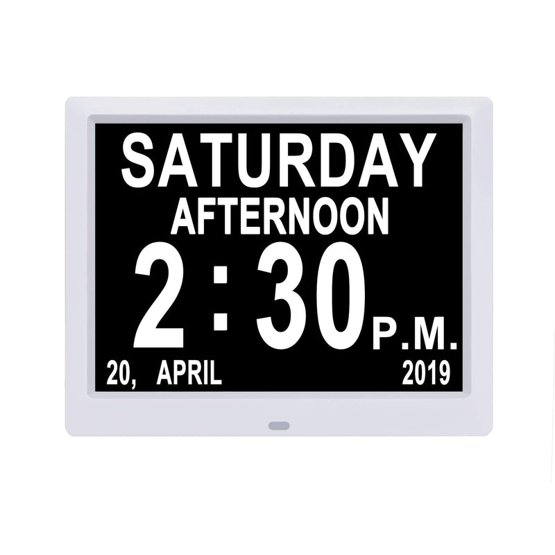 NewNest Australia - [IPS Display] 9 inch Digital Calendar Day Clock Non-Abbreviated Day & Month Auto-Dimming Dementia Alzheimers Vision Impaired Memory Loss Wall Desk/Shelf Electronic Clocks for Senior Elderly 9" White 