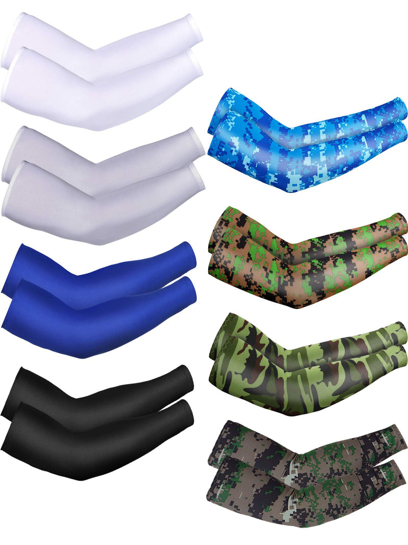 8 Pairs Unisex UV Protection Arm Cooling Sleeves Ice Silk Arm Cover (Black, White, Grey, Royal blue, Camouflage, Army Green Camouflage, Blue camouflage, Green camouflage, Ice Silk) - NewNest Australia