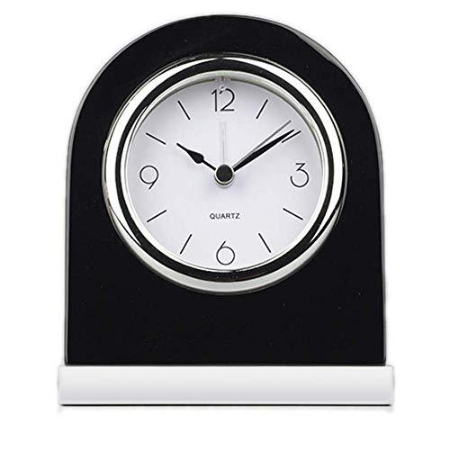 NewNest Australia - Wood Table Clock Classic Desk Alarm Personalized Wood Desk Archway Clock with Silver Base. Classic Retro Style Quartz Clock, Desk Cupboard Bedside Award Retirement Gift Executive Anniversary(Black) 