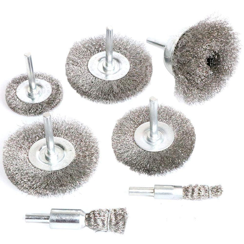 FPPO Stainless Steel Wire Wheel Brush & Crimped Cup Brush Kit for Drill,Fine Wire Diameter 0.0059 Inch,for Rotary Tool with 1/4-Inch Shank,Removal of Rust,deburring,paint (7pcs) - NewNest Australia