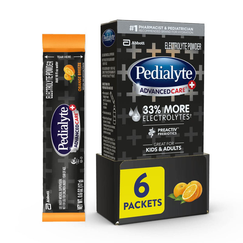 Pedialyte AdvancedCare Plus Electrolyte Powder, with 33% More Electrolytes and PreActiv Prebiotics, Orange Breeze, Electrolyte Drink Powder Packets, 0.6 oz, 6 Count - NewNest Australia