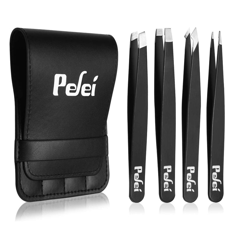 Pefei Tweezers Set - Professional Stainless Steel Tweezers for Eyebrows - Great Precision for Facial Hair, Splinter and Ingrown Hair Removal (Black) - NewNest Australia