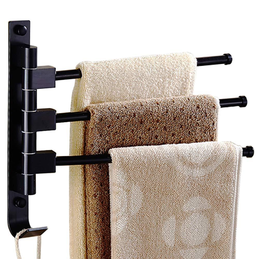 Long Leaf Towel Racks for Bathroom,Swing Out Towel Racks for Bathroom Holder Wall Mounted Towel Bars with Hooks(3-Arm Black) 3-Arm - NewNest Australia