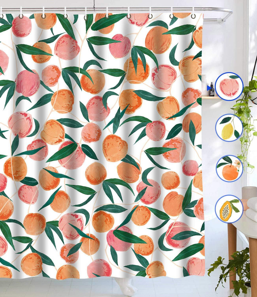 Lifeel Peach Shower Curtains, Allover Fruits Shower Curtain Cute Bright Colorful Design Waterproof Fabric Bathroom Shower Curtain Set with 12 Hooks, Peachy Pink 72"×72" - NewNest Australia