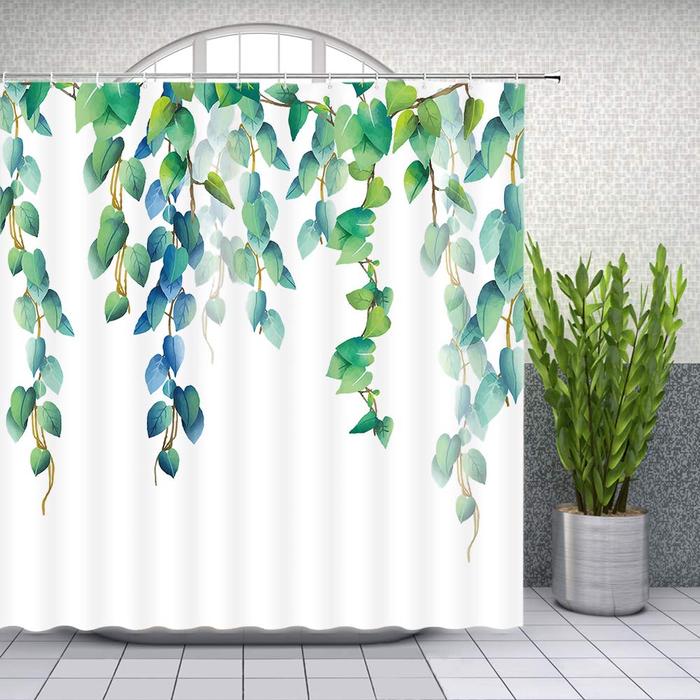 Lileihao Green Leaves Shower Curtain Spring Watercolor Plant Floral Bathroom Decor Designer Waterproof Polyester Fabric Home Bath Accessories Hanging Curtains Sets 69 x 70 Inch with Hooks 70 x 70 Inch/180 x 180 cm (W x H) - NewNest Australia