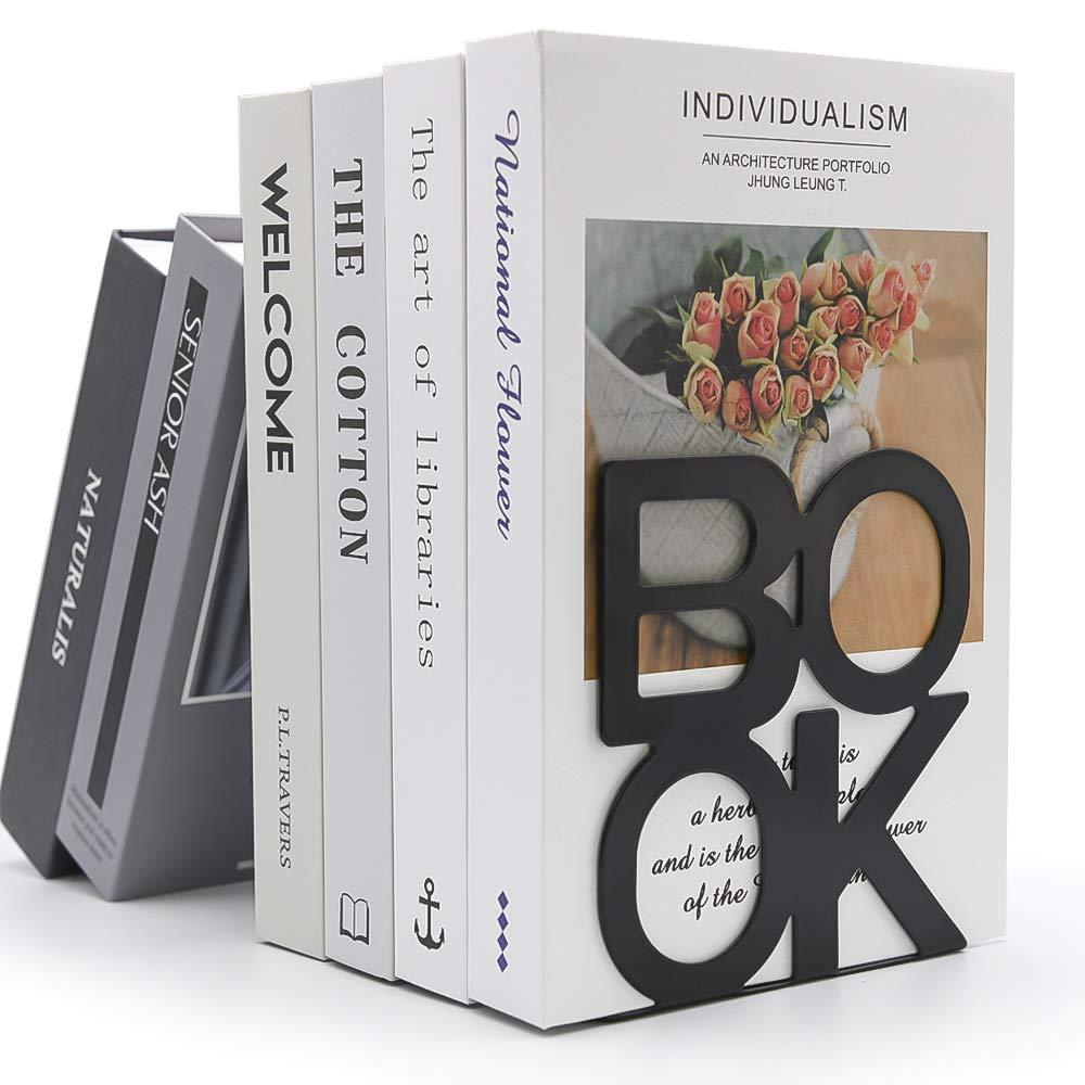 NewNest Australia - shikaman Book Ends - Decorative Metal Book Ends Supports for Bookrack Desk,Books, Unique Appearance Design,Heavy Duty Black 