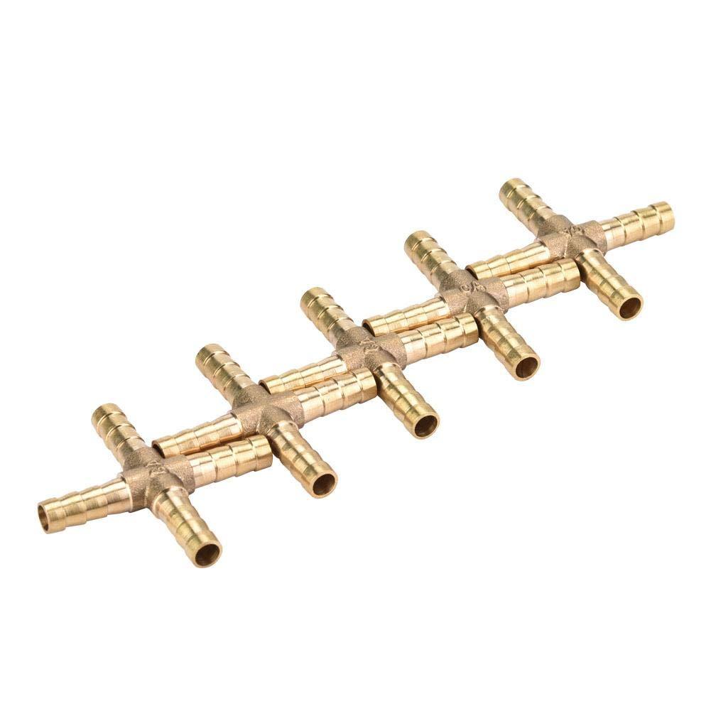 5pcs Brass 4 Way Hose Barb Cross Fitting Connector Joint Copper Barbed Adapter Air Water Oil Gas Fuel 6/8/10/12mm(6mm) 6mm - NewNest Australia