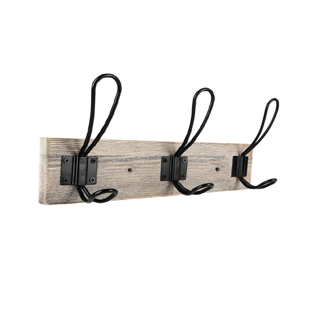 NewNest Australia - Wall Mounted Coat Rack,Sageme Wooden Entryway Vintage Rustic Coat Rack Hat Hanger Rack 3-Hook Rail for The Entryway, Bathroom, Bedroom, Kitchen, Mudroom Solid Wood (3 Hooks, Black) 3 Hooks Pinewood 