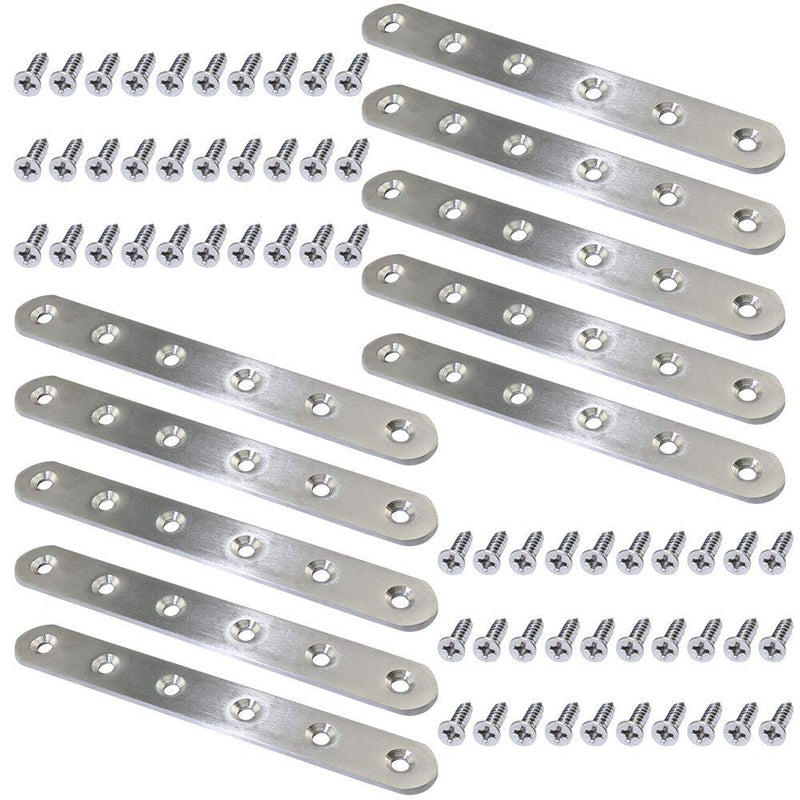 Boeray 10 pcs 156mm / 6.1" Length 6 Hole Stainless Steel Straight Corner Brackets Flat Fixing Mending Brace Plates with Fixing Screws 156mm-10pcs - NewNest Australia