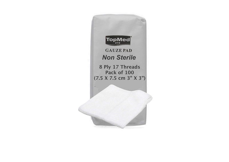 Cotton Gauze Swabs, Non-Sterile,White,8 Ply 17 Threads Pack of 100 (7.5 X 7.5 cm 3" X 3") 7.5 X 7.5 cm 2.95" X 2.95" - NewNest Australia