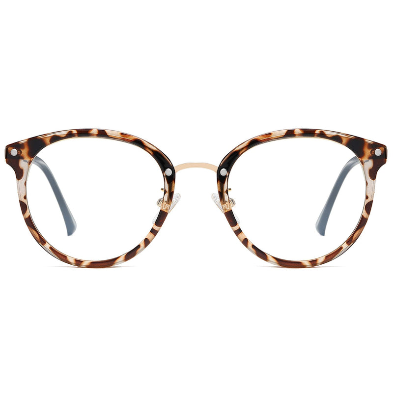 SOJOS Retro Big Round Blue Light Computer Glasses TR90 Eyewear Frame Ashley SJ9001 Bright Leopard Print - NewNest Australia