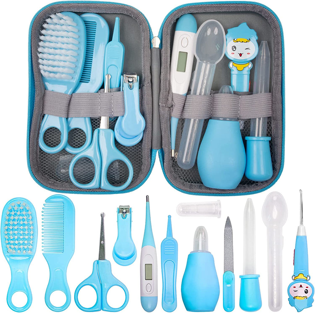 Lictin Baby Grooming Kit 15PCS Baby Health Care Set Portable Baby Travel Kit, Safety Cutter Baby Nail Kit for Nursing Baby Girl Boys Heath and Grooming (Blue) - NewNest Australia