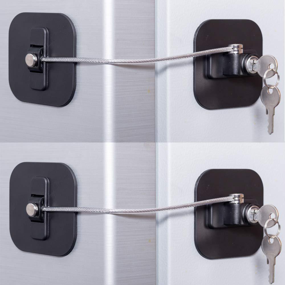 Fridge Lock,Refrigerator Lock with Keys,Freezer Lock and Child Safety Cabinet Lock with Strong Adhesive (Fridge Lock-Black 2Pack) - NewNest Australia