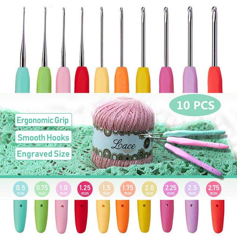 10pcs Small Size Lace Crochet Hooks (0.5~2.75mm), Ergonomic Crochet Hooks Set with Soft Grip Handle for Thread - NewNest Australia