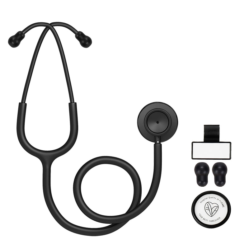 FriCARE Lightweight Dual Head Stethoscope for Medical Professionals Doctors, Aluminum Chestpiece and Headset (Black) Black - NewNest Australia