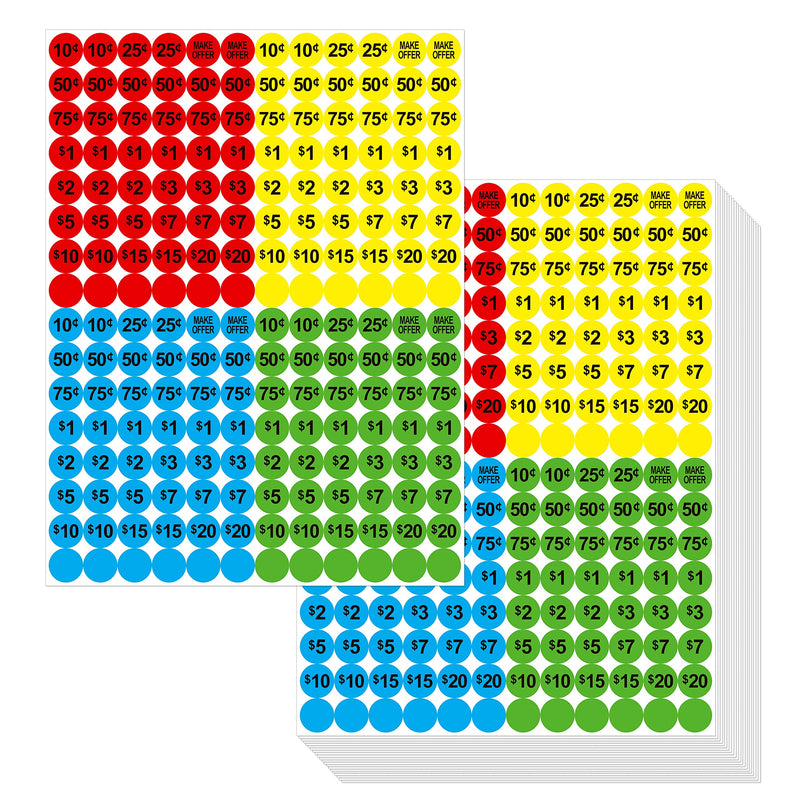 3840 PCS Garage Sale Flea Market Pre-Priced Pricing Stickers in Bright Colors (Yellow/Red/Green/Cyan), 3/4” in Diameter - NewNest Australia