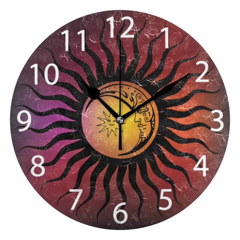 NewNest Australia - senya Sun Or Moon Bohemian Design Round Wall Clock, Silent Non Ticking Oil Painting Decorative for Home Office School Clock Art Color 2 