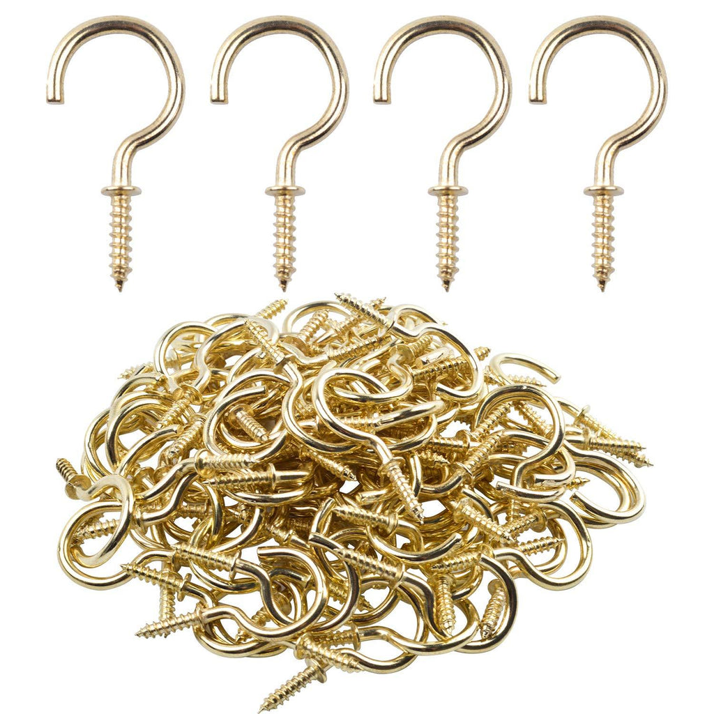 NewNest Australia - BronaGrand 100pcs Nickel Plated Metal Screw-in Ceiling Hooks Cup Hooks Gold 1inch 