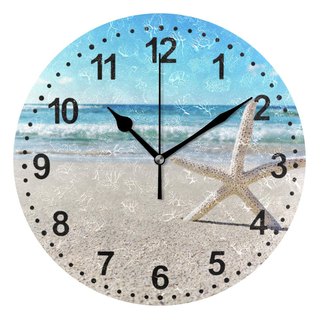 NewNest Australia - Starfish Bathroom Clock Non Ticking Silent Decorative Wall Clock for Living Room Kitchen Decor Color-7 