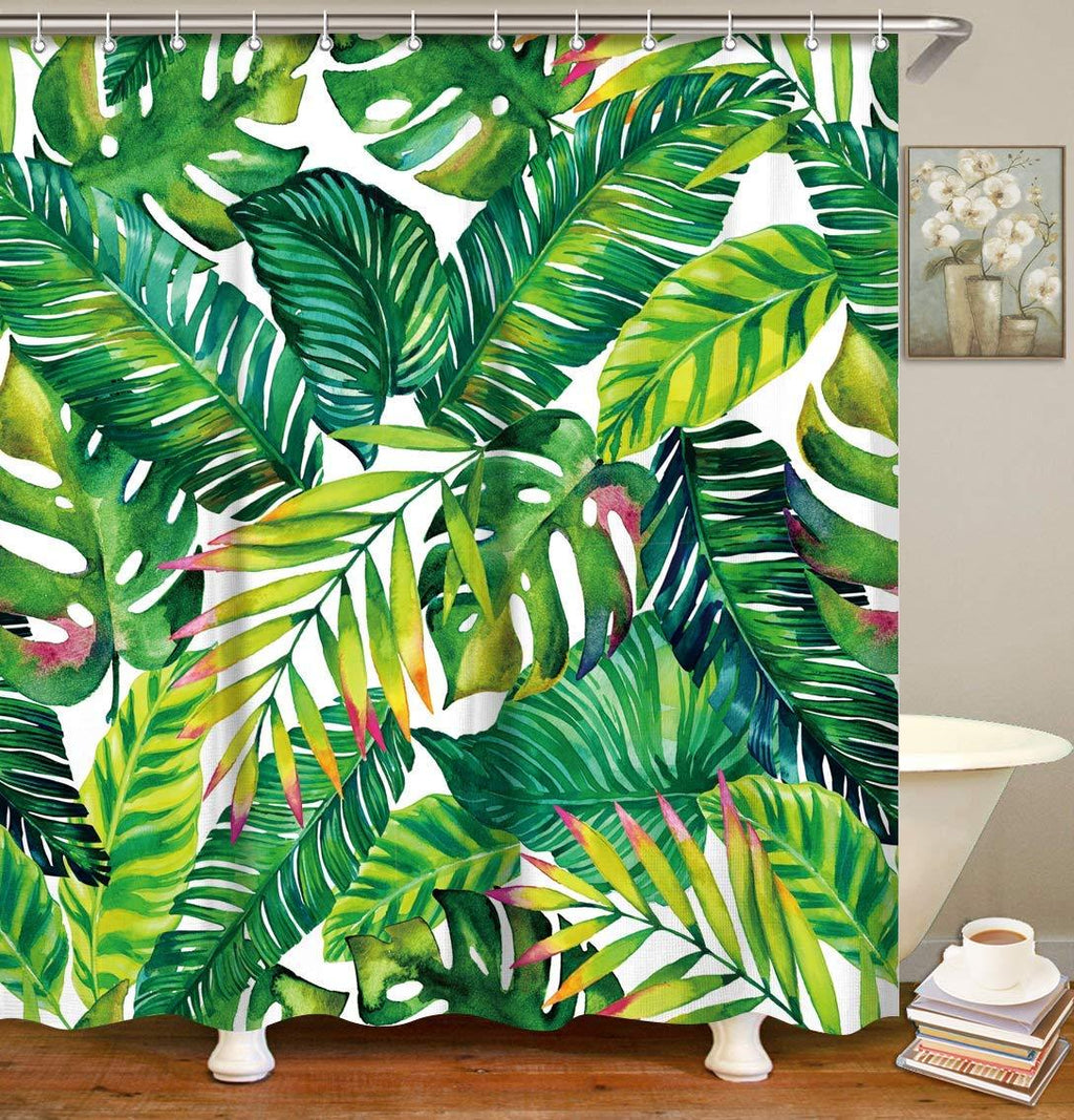 LIVILAN Tropical Shower Curtain, Green Banana Leaf Fabric Bathroom Curtains Set with Hooks Palm Leaves Bathroom Decor 72x72 Inches Machine Washable Modern 72"x72" - NewNest Australia