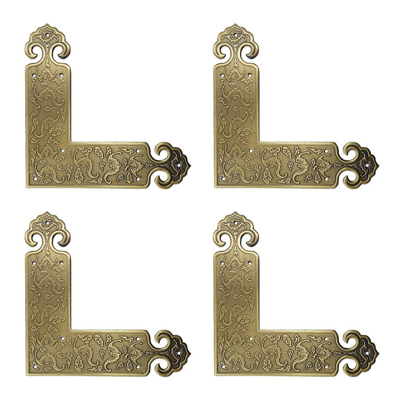 Tiazza 4Pcs Antique Embossing Brass Decorative Corner Protectors Braces Classical Furniture Tables and Chairs Cabinet Corner Guard Edge Cover - NewNest Australia
