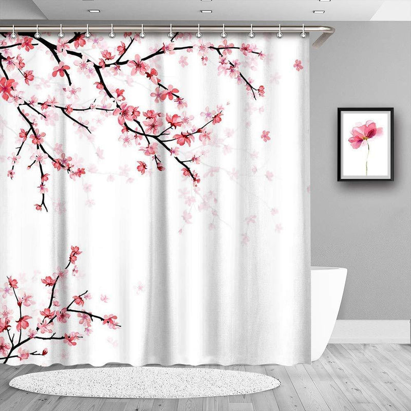 NewNest Australia - LIVILAN Cherry Blossom Shower Curtain Pink Floral with 12 Hooks Fabric Bath Curtain Decorative Bathroom Decor Sakura in Japanese Anime, 70.8" X 70.8" 70.8" X 70.8" 