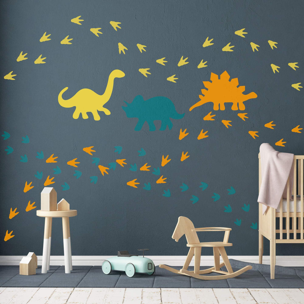 GULIGULI Dinosaur Wall Decal-Dinosaur Footprints&Tracks Stickers-Vinyl Wall Art for Boys&Girls Kids Bedroom Nursery Decor - NewNest Australia