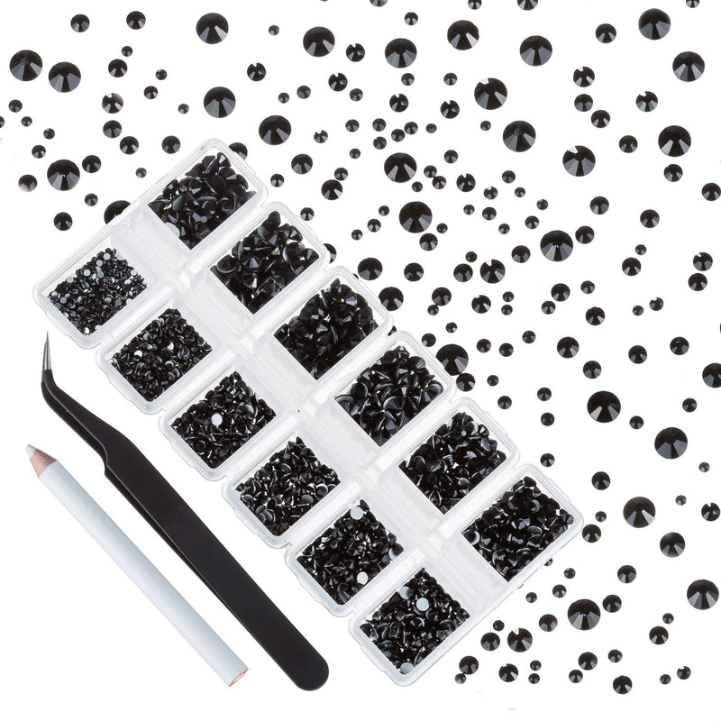 4200 Pieces Flat Back Rhinestones for Craft, Round Crystal Gems Stickers for Clothes, 1.5 mm - 4.8 mm, 6 Sizes (Black) Black - NewNest Australia