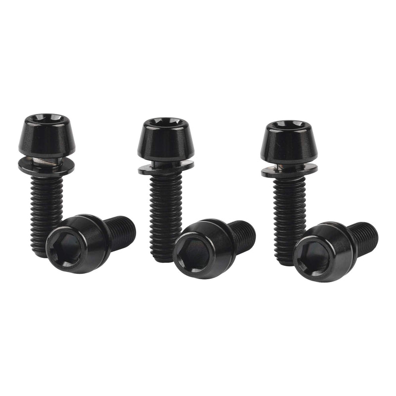 Wanyifa Titanium Ti Allen Hex M5 16mm Tapered Head Bolt with Washer Screw for Bicycle Stem Parts Pack of 6 (Black, M5x16mm) Black - NewNest Australia