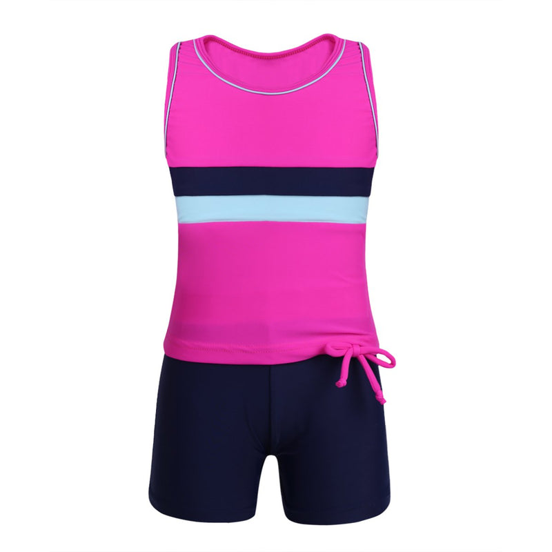 easyforever Girls Kids Tankini Sleeveless Swim Tops with Bottoms Set Gym Workout Swimsuit Swimwear Rose 12 - NewNest Australia