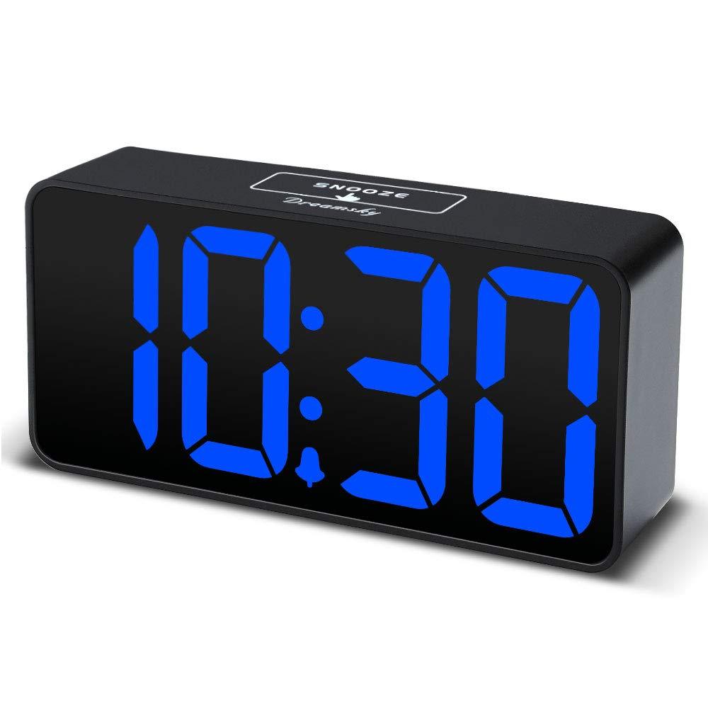 NewNest Australia - DreamSky Compact Digital Alarm Clock with USB Port for Charging, Adjustable Brightness Dimmer, Blue Bold Digit Display, Adjustable Alarm Volume, 12/24Hr, Snooze, Bedroom Desk Alarm Clock. Blue Digit 