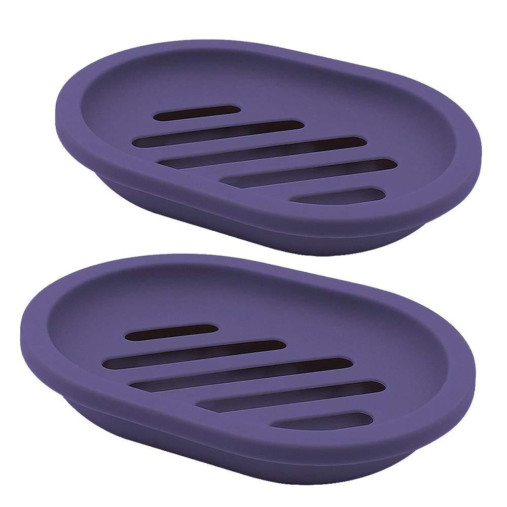 FEIDOL Soap Dish with Water Drainage Design for Drying and Saving Soap, Bathroom Kitchen Sponges Holder (Purple - Oval) 2 Pack Purple - Oval - NewNest Australia