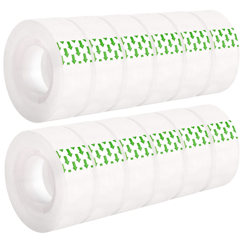 MJUNM 12 Rolls Transparent Tape Refills Rolls 3/4-Inch x 1000 inch, 1 inch Core, Clear Gift Wrapping Tape Refill Roll for Office, Home, School - NewNest Australia