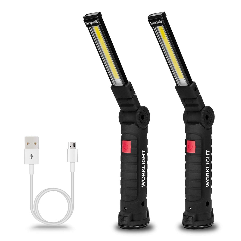 Lmaytech LED Flashlights, 2 Packs Rechargeable Work Lights,Work Light with Magnetic Base and Hanging Hook, 360° Rotate 5 Modes Bright Rechargeable Flashlights for Car Repair, Grill and Outdoor Use Black 2PACK - NewNest Australia