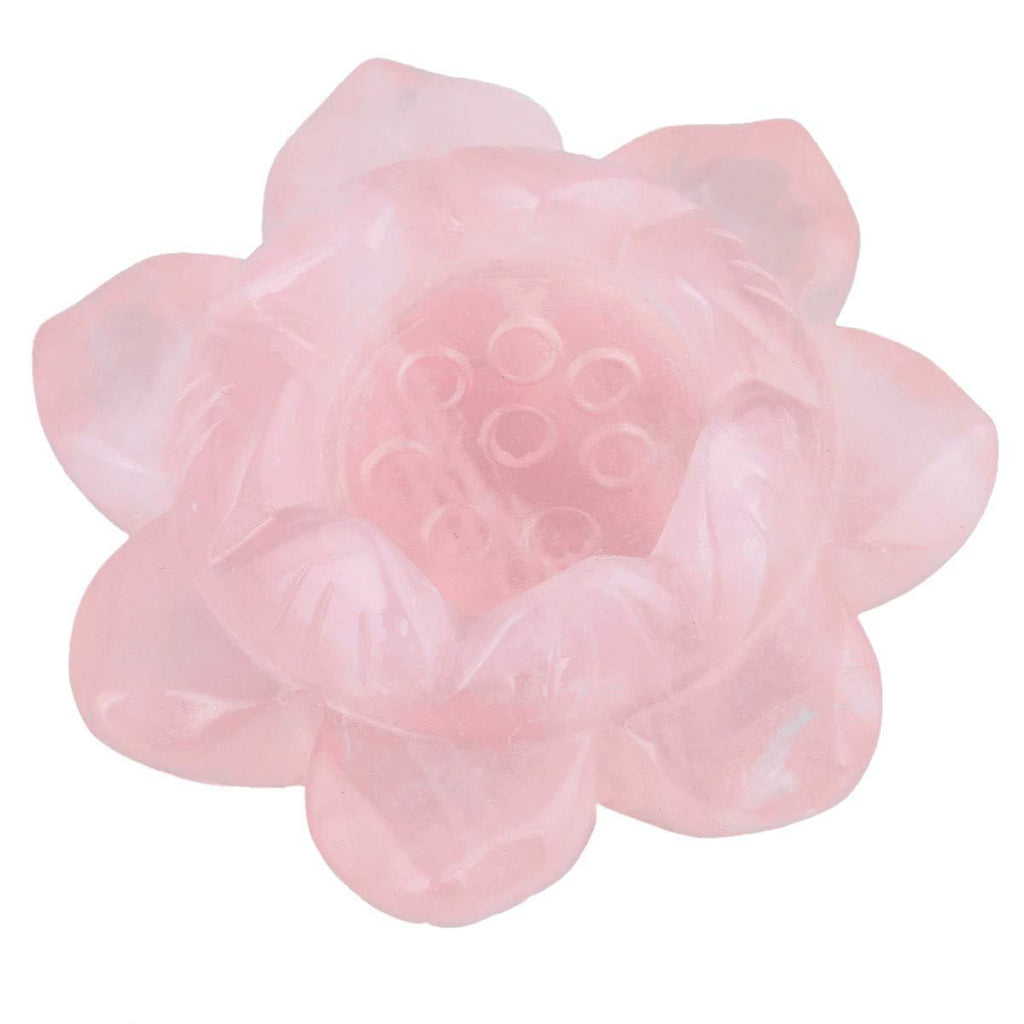 NewNest Australia - TUMBEELLUWA Carved Stone Candle Holder Lotus Flower Healing Crystal Ball Stand Home Decoration,Rose Quartz #1 Pink/Rose Quartz 