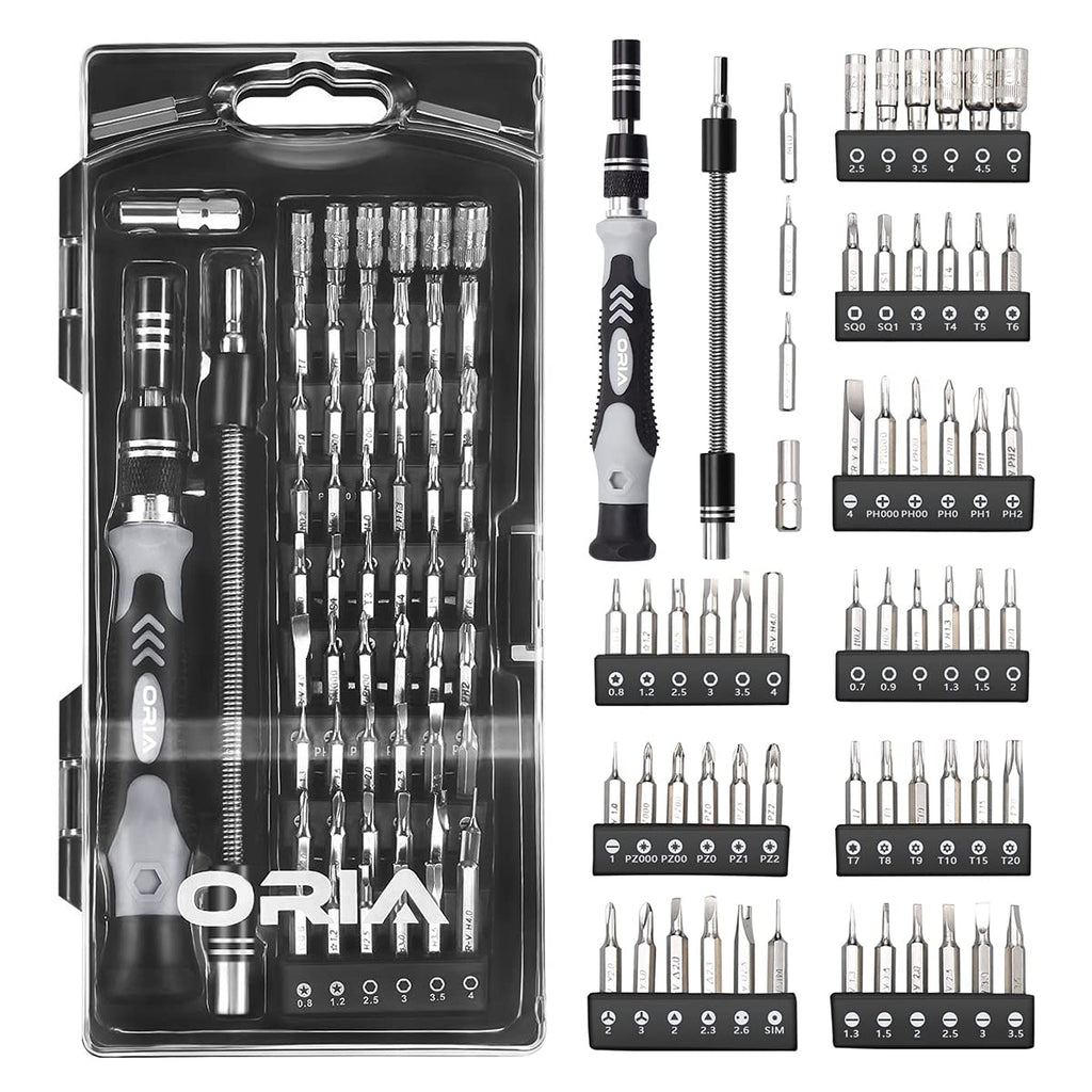 ORIA Precision Screwdriver Kit, 60 in 1 with 56 Bits Screwdriver Set, Magnetic Driver Kit with Flexible Shaft, Extension Rod for Mobile Phone, Smartphone, Game Console, Tablet, PC, Black - NewNest Australia