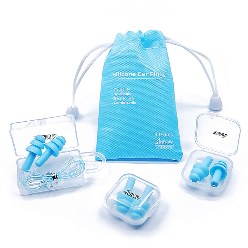 ANBOW Ear Plugs for Sleeping Noise Cancelling. Reusable Silicone Earplugs. Custom Fit - Noise Reduction for Sleeping, Concerts, Work & Swimming. Adjustable to Ear Size. 3 Pairs + Travel Pouch - NewNest Australia