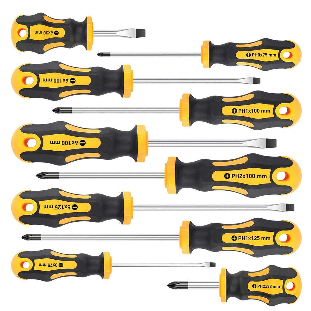 Amartisan 10-Piece Magnetic Screwdrivers Set, 5 Phillips and 5 Slotted Tips Professional Cushion Grip Screwdriver Set (10-Piece) - NewNest Australia