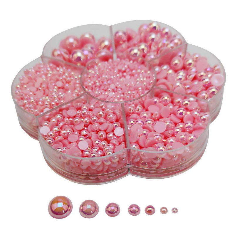 Chenkou Craft 3000PCS 1 Box Pink Round Flatback Imitation Half Pearls Bead Loose Beads Gem (Pink) - NewNest Australia