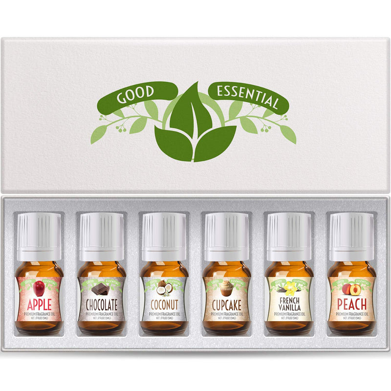 Fragrance Oils Set of 6 Scented Oils from Good Essential- Apple Oil, Chocolate Oil, Coconut Oil, French Vanilla Oil, Peach Oil, Cupcake Oil: Aromatherapy, Perfume, Soaps, Candles, Slime, Lotions! - NewNest Australia