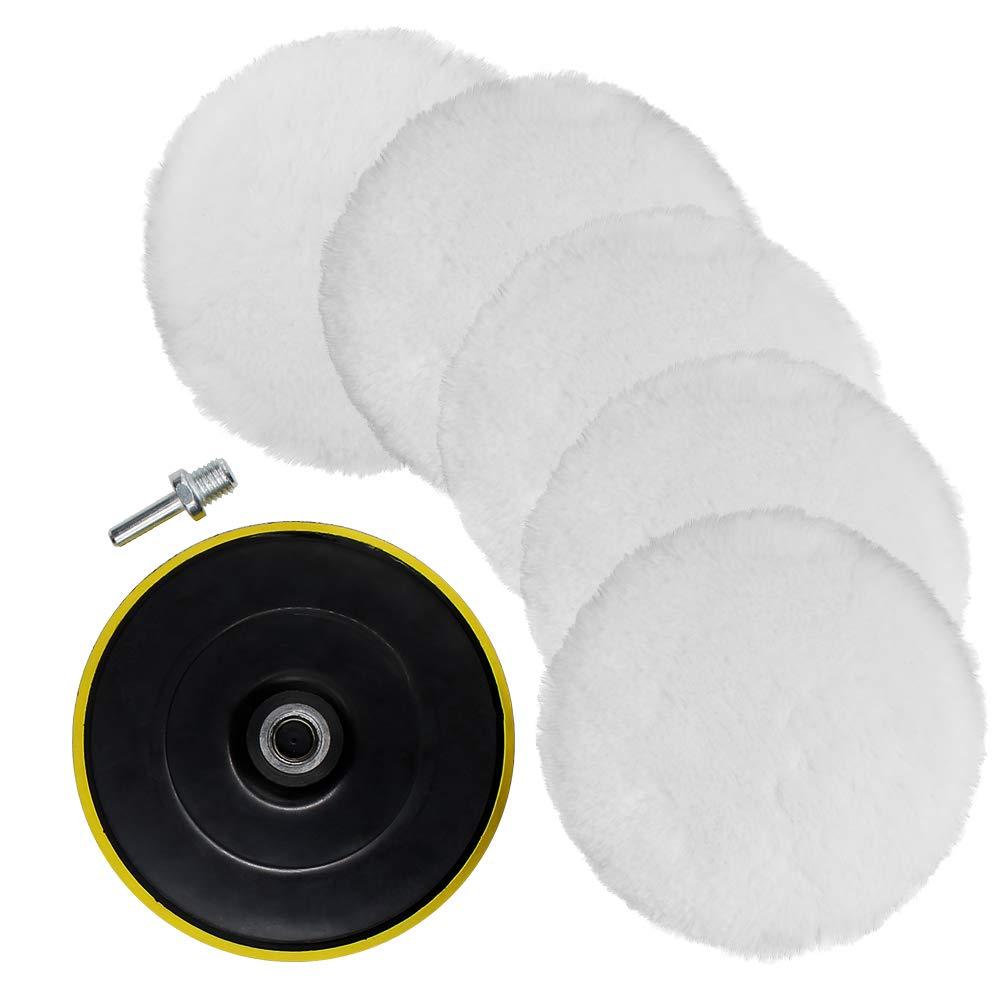 TONGTU 7 Pcs 6 Inch Wool Pads Polishing Buffing Wheel for Drill Buffer Wheel Polishing Pads Wool Polishing Pads Kits with M14 Drill Adapter - NewNest Australia