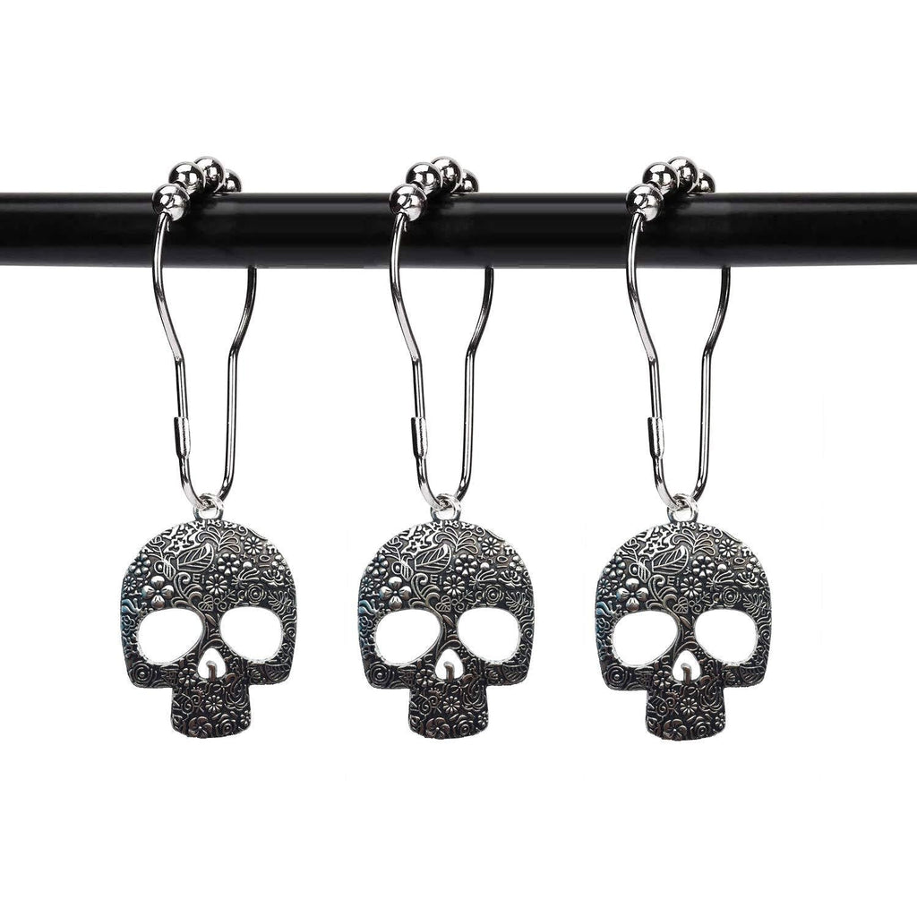 ZILucky Set of 12 Sugar Skull Shower Curtain Hooks Decorative Home Bathroom Stainless Steel Rustproof Skeletons Shower Curtain Rings Decor Accessories (Silver) Silver - NewNest Australia