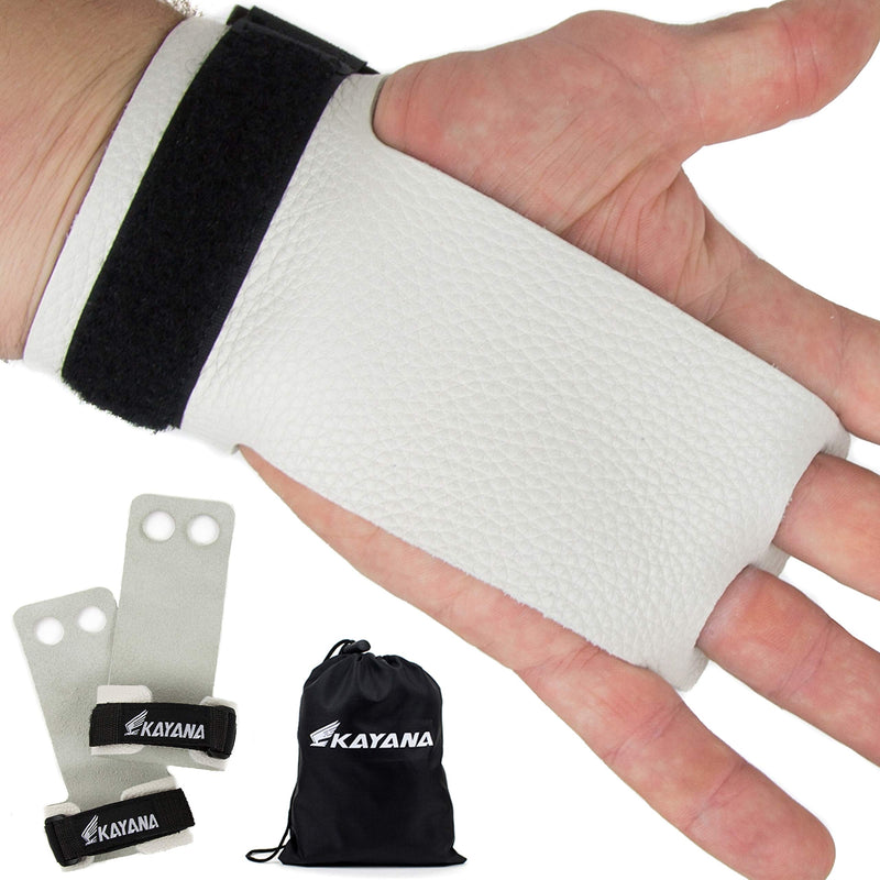 KAYANA 2 Hole Leather Gymnastics Hand Grips - Palm Protection and Wrist Support for Cross Training, Kettlebells, Pull ups, Weightlifting, Chin ups, Workout, & Exercise Youth White Small - NewNest Australia
