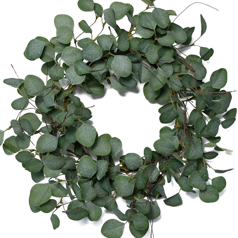 NewNest Australia - idyllic Eucalyptus Leaves Wreath Metal Polyester Fabric Paper Round Green Wreath 22 Inches for The Front Door Decor 